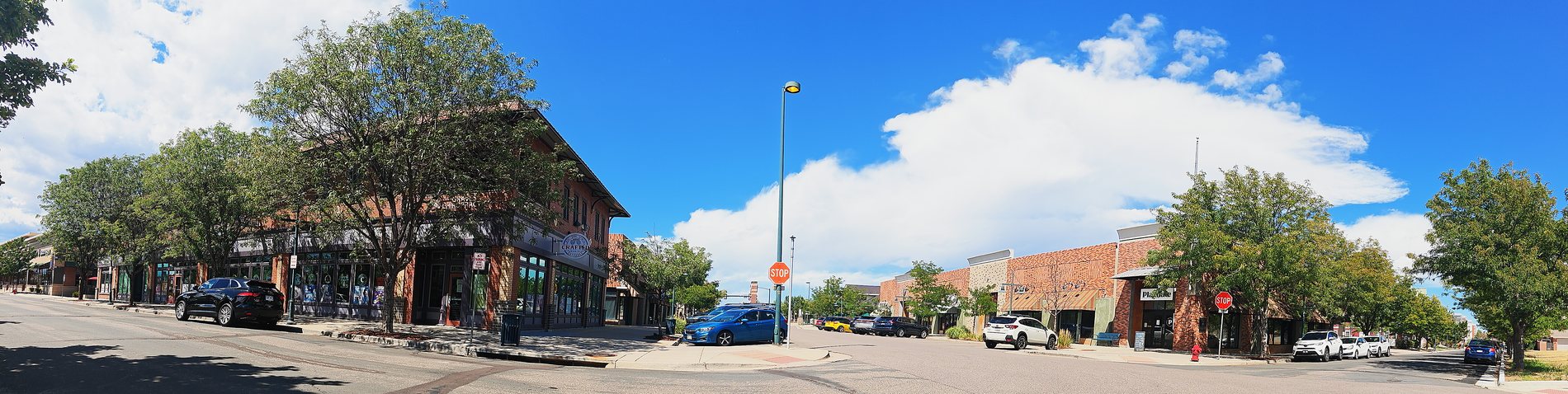 Panorama of the Main Street intersection at Bradburn Village