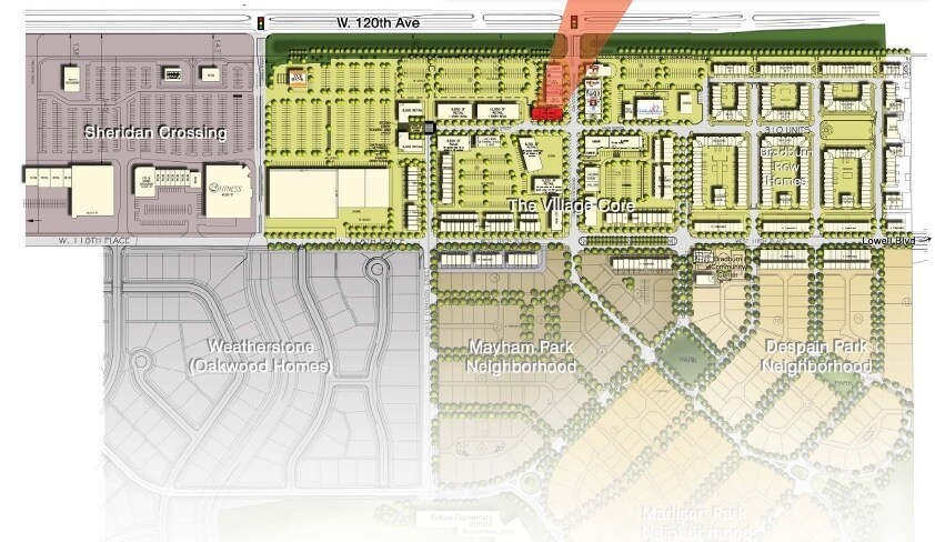 Bradburn Village site plan with the subject property highlighted